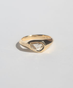 Yellow sapphires Gold Signet Ring clear Diamond alternative mens or unisex wedding band made in Greenpoint Brooklyn by Macha Studio