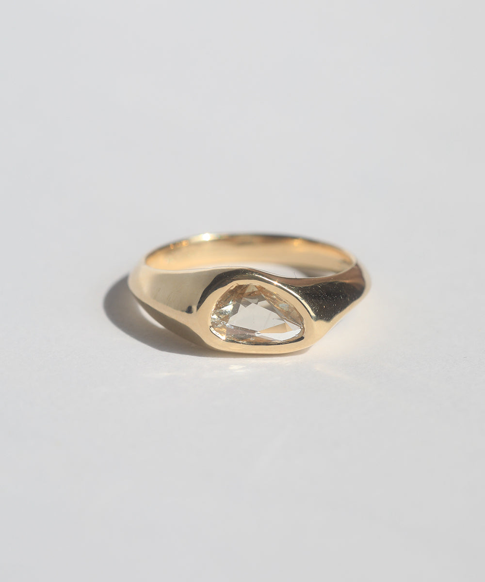 Yellow sapphires Gold Signet Ring clear Diamond alternative mens or unisex wedding band made in Greenpoint Brooklyn by Macha Studio