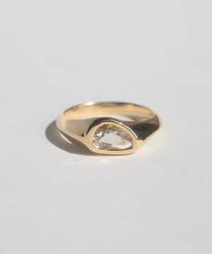 Yellow sapphires Gold Signet Ring clear Diamond alternative mens or unisex wedding band made in Greenpoint Brooklyn by Macha Studio