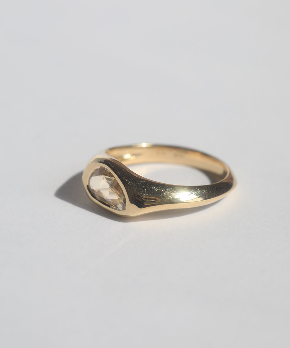 Yellow sapphires Gold Signet Ring clear Diamond alternative mens or unisex wedding band made in Greenpoint Brooklyn by Macha Studio