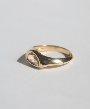 Yellow sapphires Gold Signet Ring clear Diamond alternative mens or unisex wedding band made in Greenpoint Brooklyn by Macha Studio