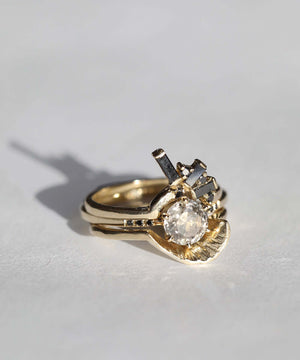 Salt and Pepper Diamond Solitaire 14k Gold Engagement Ring Macha Studio Brooklyn New York