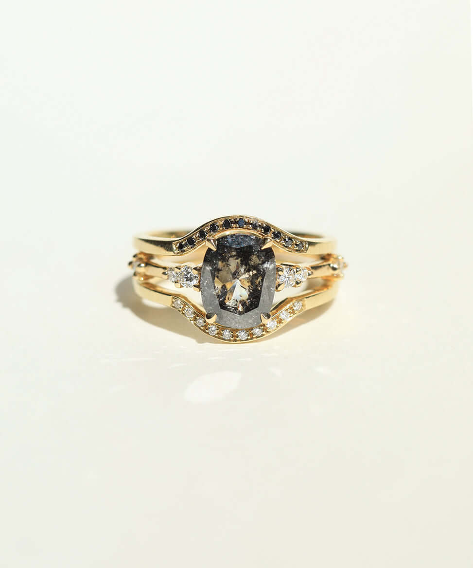 Salt and pepper diamond 14k gold ring Brooklyn New York