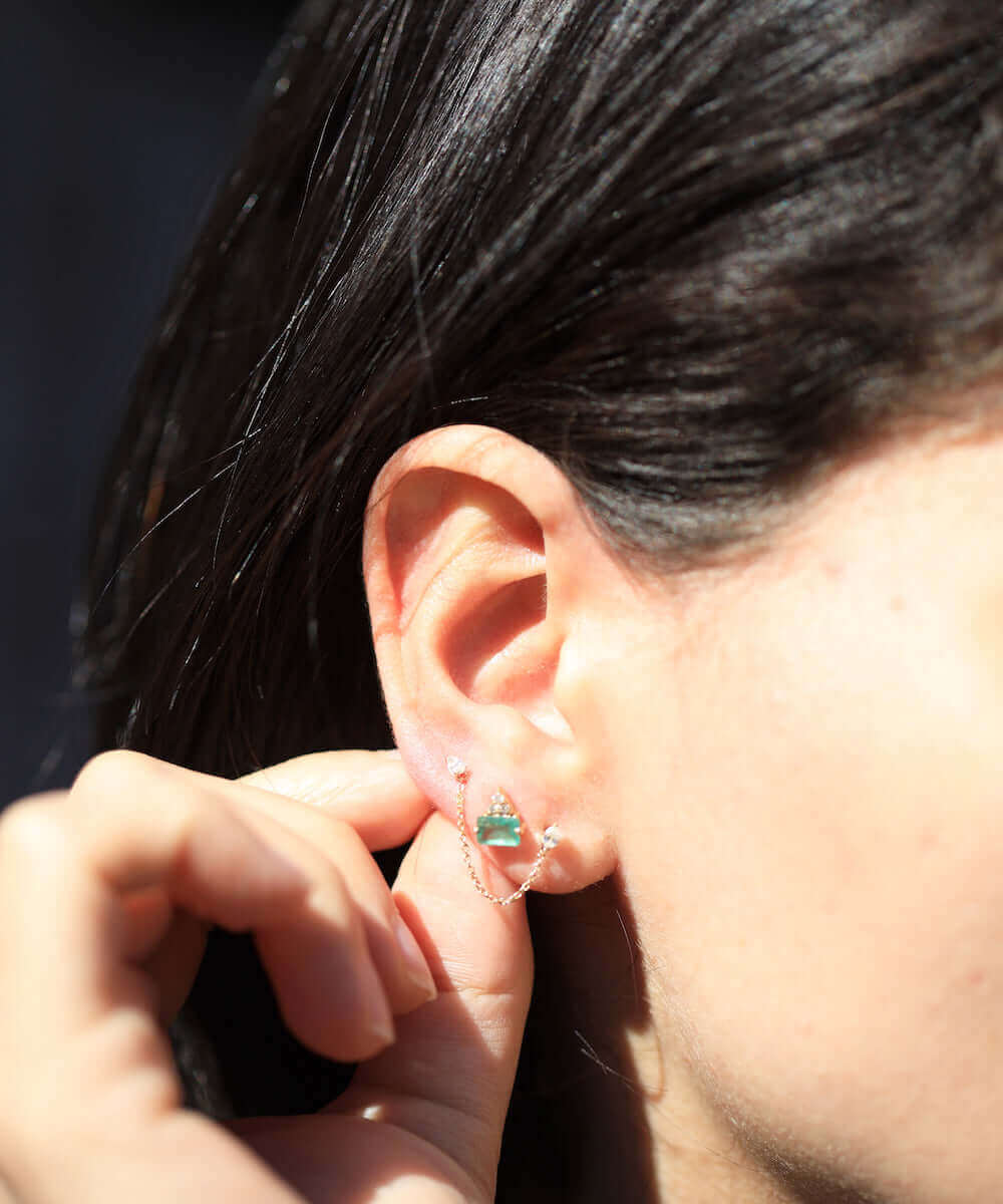 emerald diamond geometric 14k yellow gold stud earrings jewelry macha brooklyn nyc
