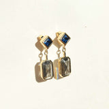 salt and pepper diamond, sapphire 14k gold earrings Brooklyn New York 