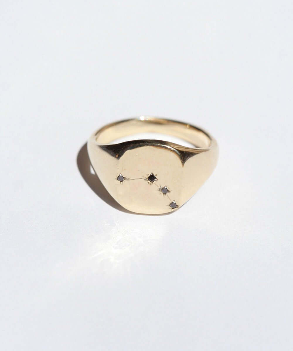 Libra black diamond constellation signet ring 14k yellow gold handcrafted macha studio brooklyn new york