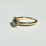 Salt and Pepper Pear shaped Diamond with Black Diamonds claw prong set in 14k Yellow Gold Greenpoint Brooklyn New York City