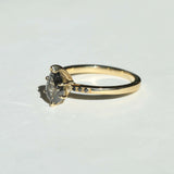 Salt and Pepper Pear shaped Diamond with Black Diamonds claw prong set in 14k Yellow Gold Greenpoint Brooklyn New York City
