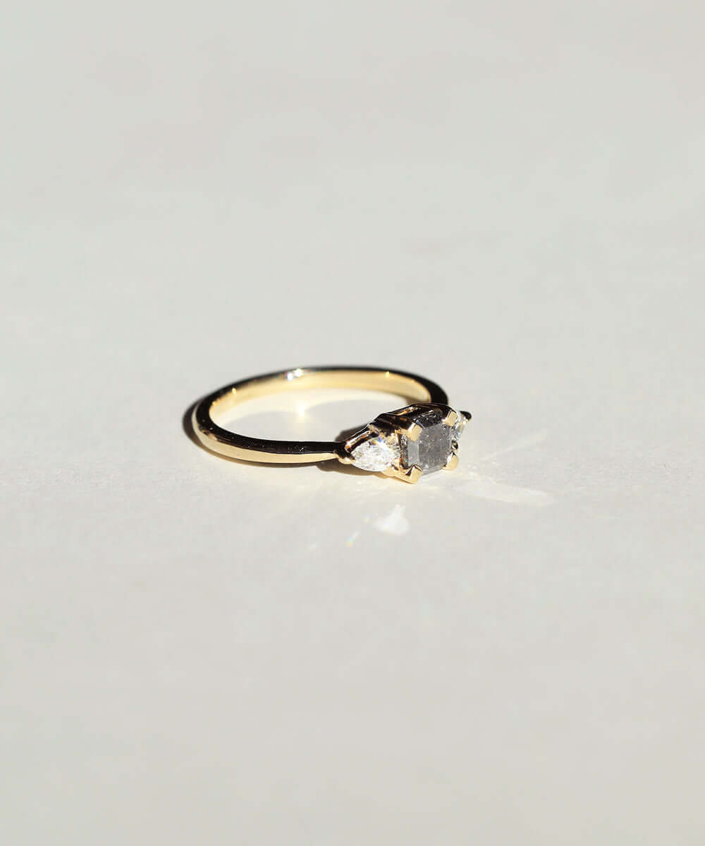 salt & pepper white diamond 14k yellow gold Engagement ring Brooklyn New York