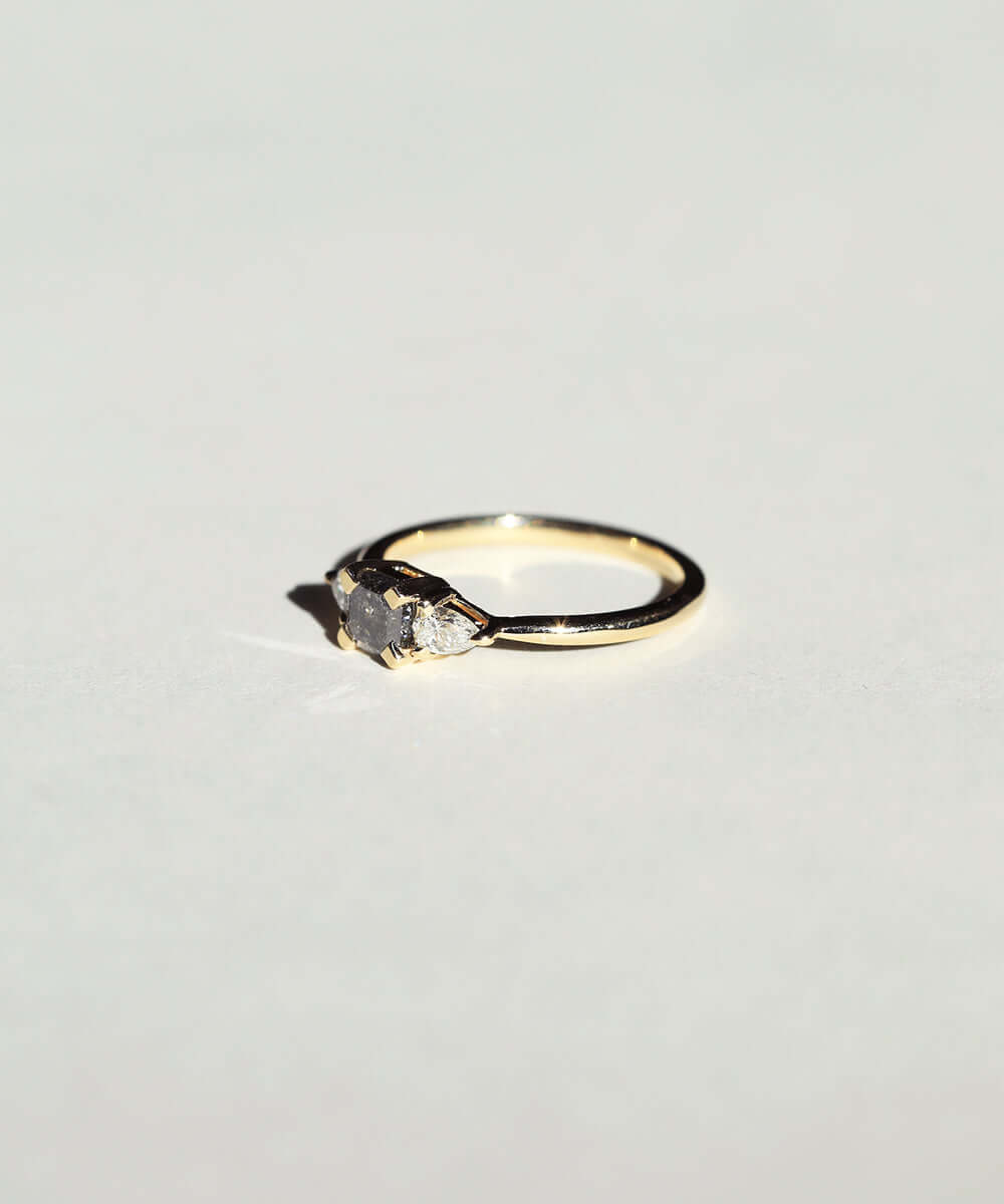 salt & pepper white diamond 14k yellow gold Engagement ring Brooklyn New York