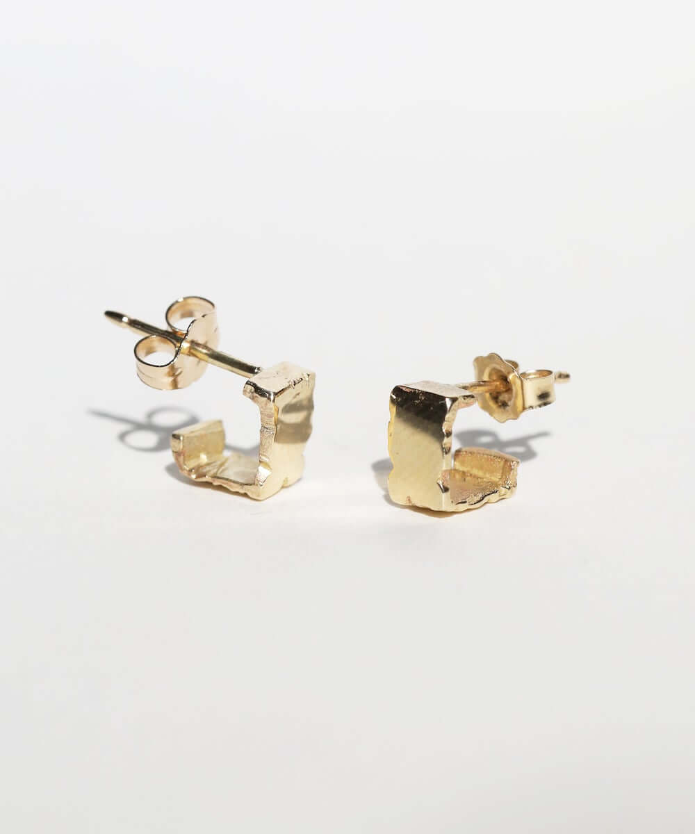 Solid Gold Textured Handcrafted stud Earrings
