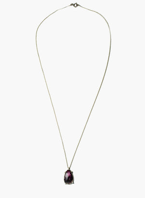 Thin Gold Chain Necklace with a Black and Cerise Organically Shaped Tourmaline Stone Slice