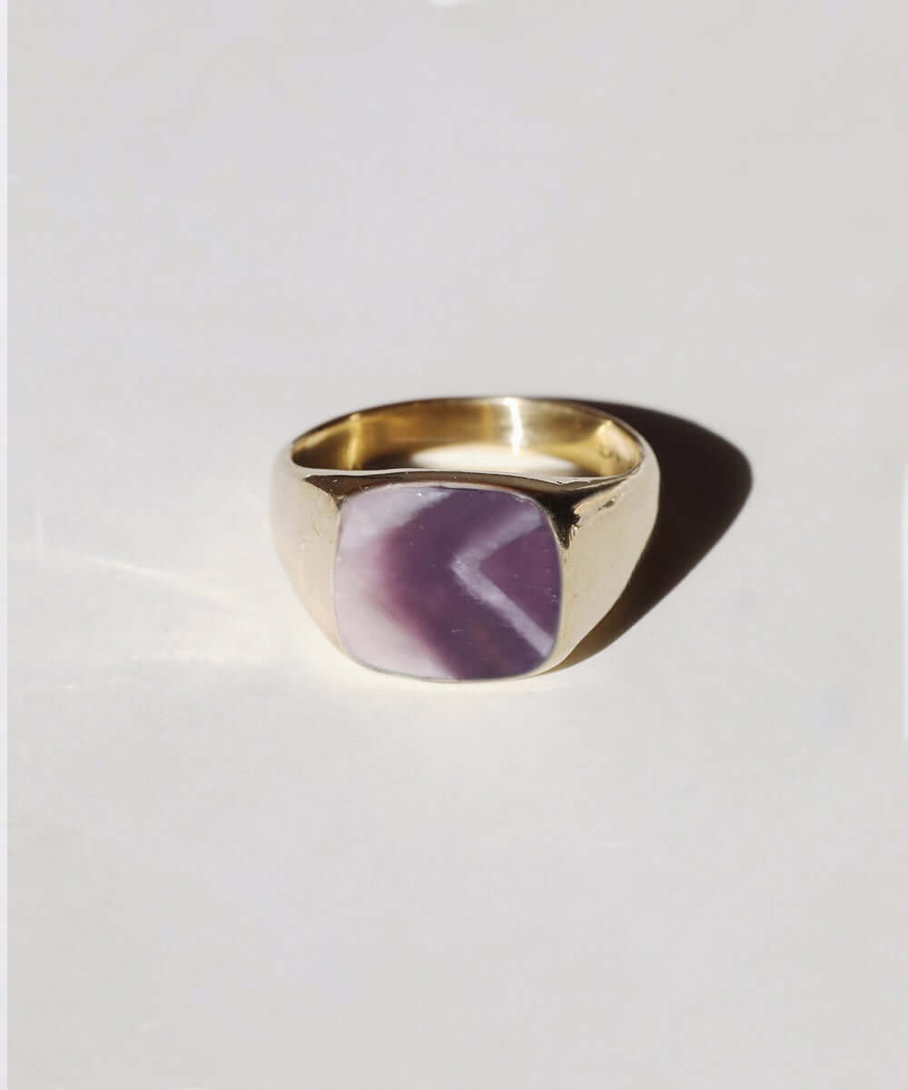 unisex mens signet ring in gold with amethyst made in brooklyn nyc