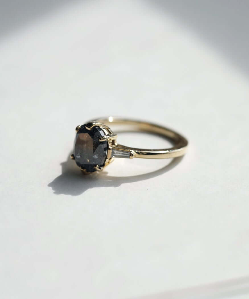 Salt Pepper Amber Colored Diamond 14k Yellow Gold Engagement Ring Brooklyn New York