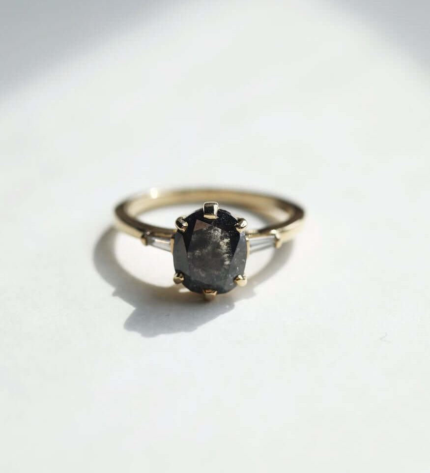 Salt Pepper Amber Colored Diamond 14k Yellow Gold Engagement Ring Brooklyn New York