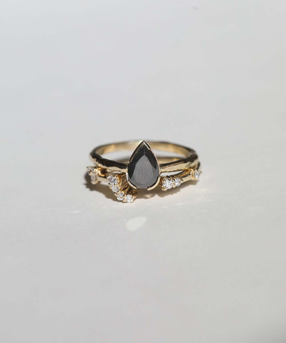 Wedding Band White Diamond Salt and Pepper Diamond Engagement Ring Yellow Gold Handcrafted Macha Studio Brooklyn New York 