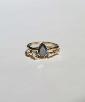 Wedding Band White Diamond Salt and Pepper Diamond Engagement Ring Yellow Gold Handcrafted Macha Studio Brooklyn New York 