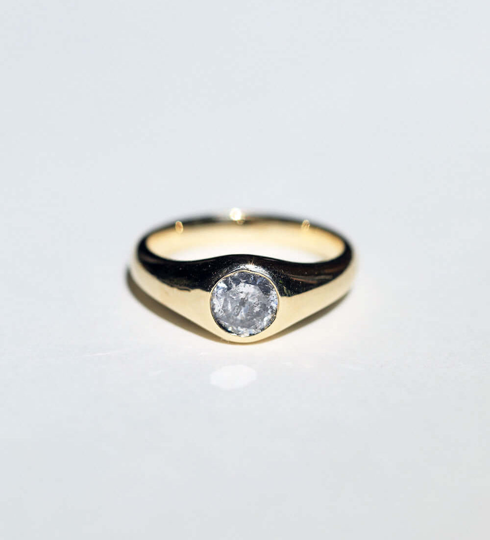 signet salt and pepper diamond  gold ring 