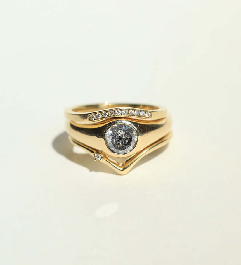 salt and pepper diamond 14k yellow white diamonds rings Stack Brooklyn New York 11222