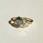 Hexagonal Engagement ring gold salt and pepper diamond jewelry Brooklyn NYC 