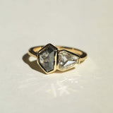 Hexagonal Engagement ring gold salt and pepper diamond jewelry Brooklyn NYC 