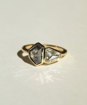 Hexagonal Engagement ring gold salt and pepper diamond jewelry Brooklyn NYC 