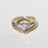 White diamond three stone engagement ring in 14k gold handcrafted macha studio brooklyn new york