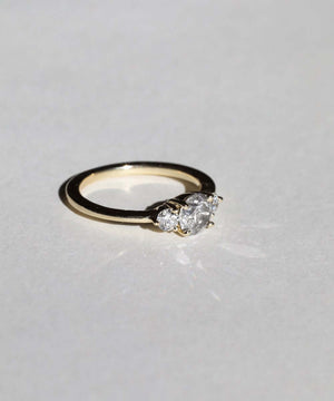 salt and pepper diamond three stone engagement ring in 14k gold handcrafted macha studio brooklyn new york