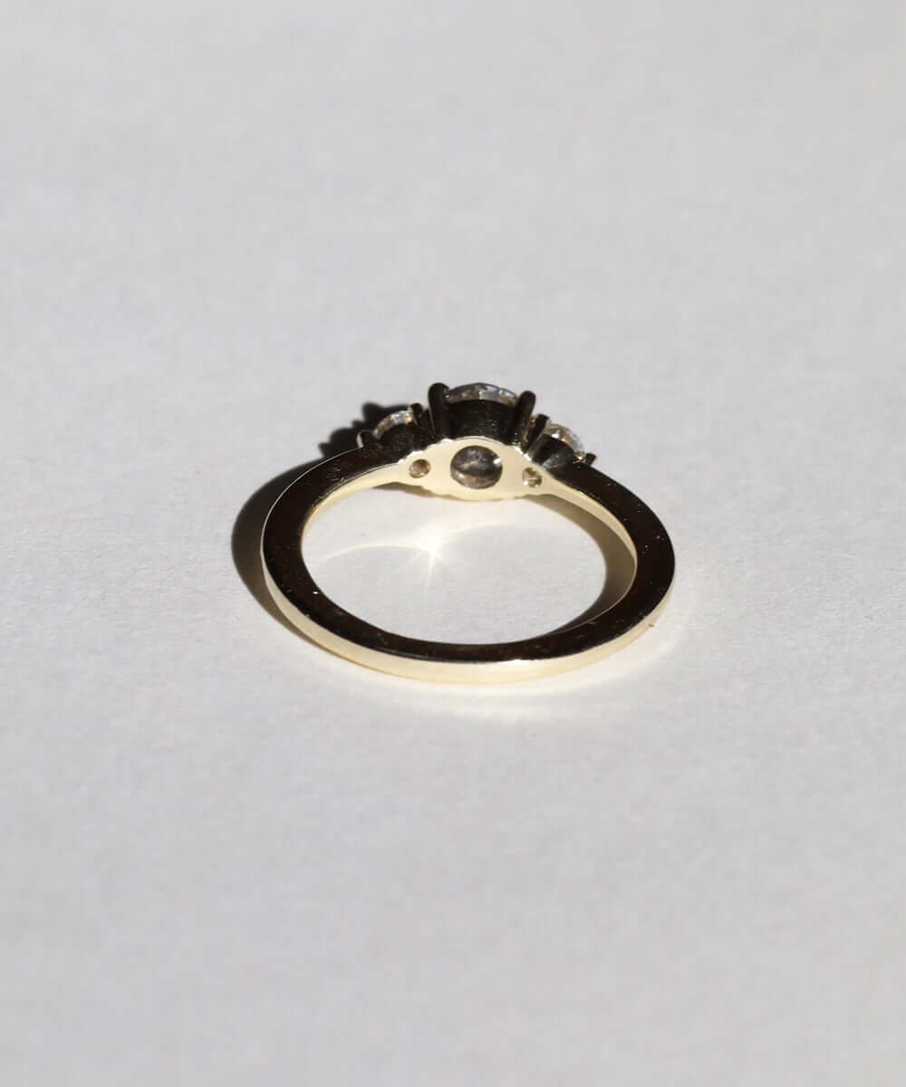 salt and pepper diamond three stone engagement ring in 14k gold handcrafted macha studio brooklyn new york