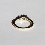 White diamond three stone engagement ring in 14k gold handcrafted macha studio brooklyn new york