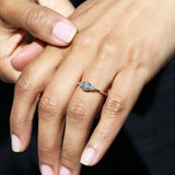 salt and pepper diamond three stone engagement ring in 14k gold handcrafted macha studio brooklyn new york