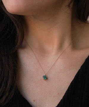 Pear Cut Emerald Combo with Salt & Pepper Diamond 14k Gold Dainty Necklace - Macha Studio Jewelry Brooklyn New York
