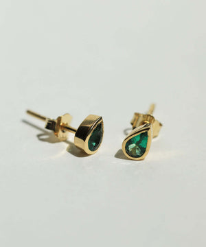 emerald pear studs earrings gold Brooklyn New York  
