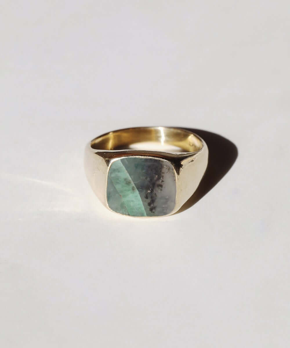 Unisex Gold signet ring emerald jewelry store gifts, Greenpoint, Brooklyn NYC