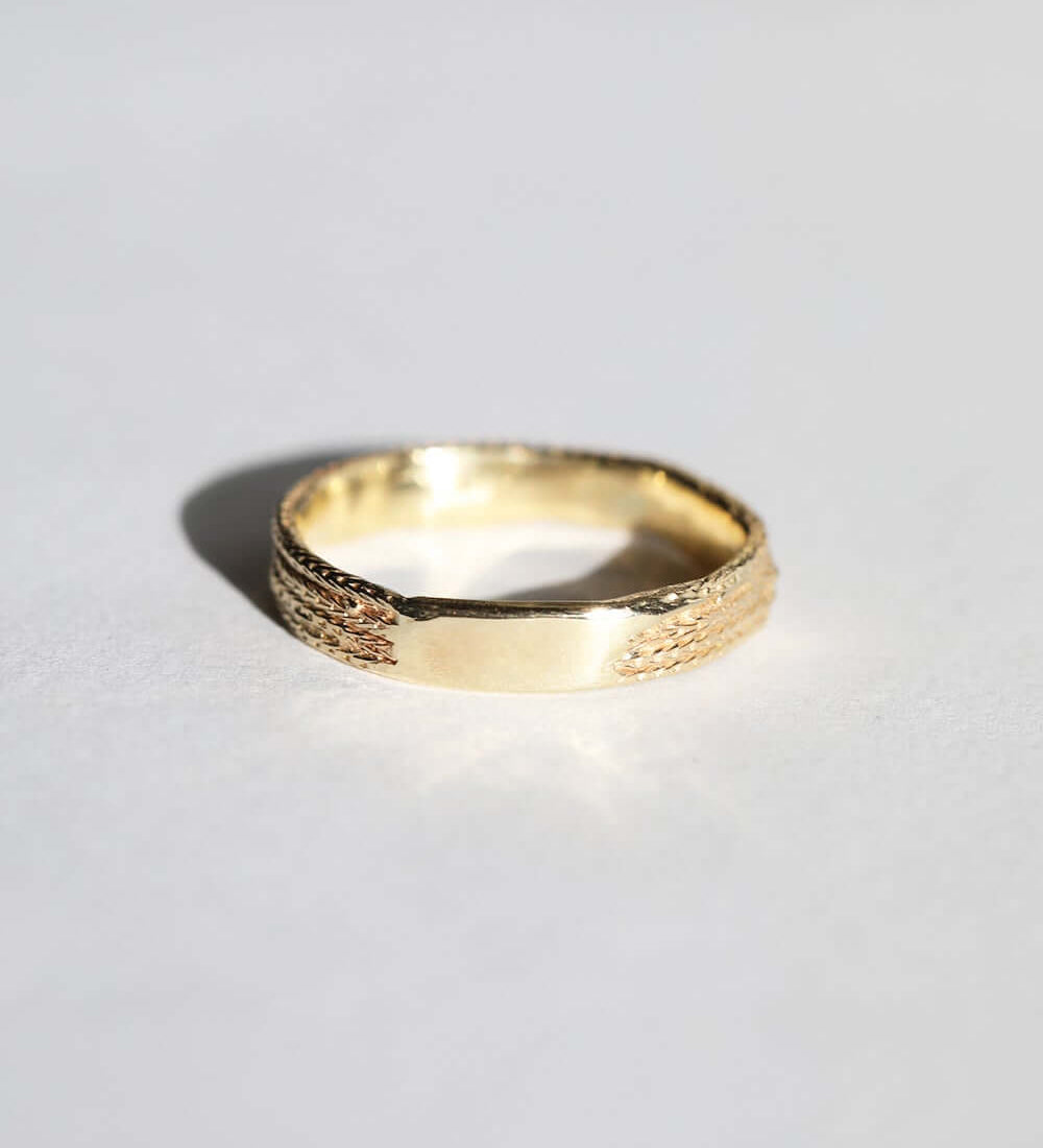 Mens Woven Textured Gold Wedding Band Macha Studio Brooklyn New York