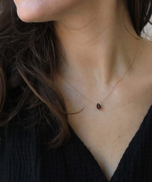 Pear Cut Red Garnet 14k Gold Dainty Necklace - Macha Studio Jewelry Brooklyn New York