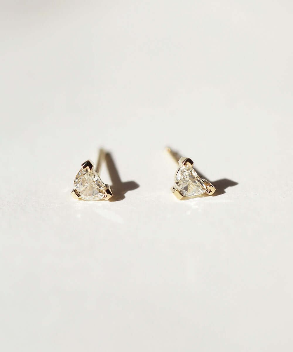Half Moon diamond earrings stud gold Brooklyn New York 