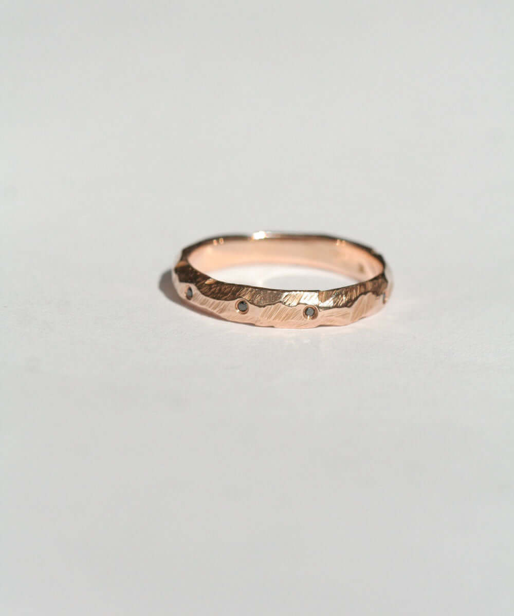 Ragged Wedding Band with Linear Black Diamonds, Macha Studio, Brooklyn NYC