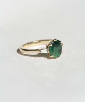 Oval Emerald engagement ring set in gold, by Macha Studio, Brooklyn NYC
