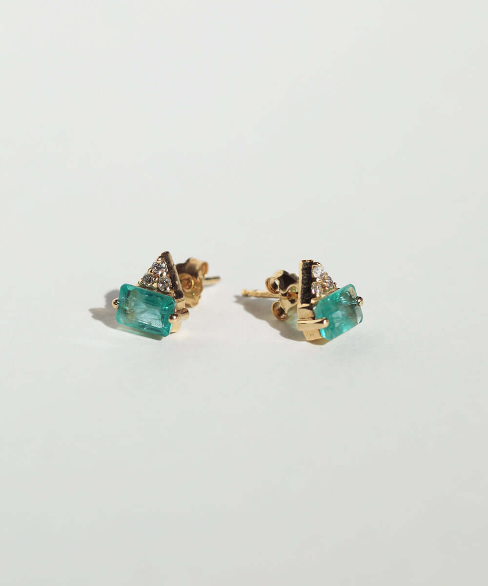 Emerald diamonds stud earrings gold Brooklyn New York
