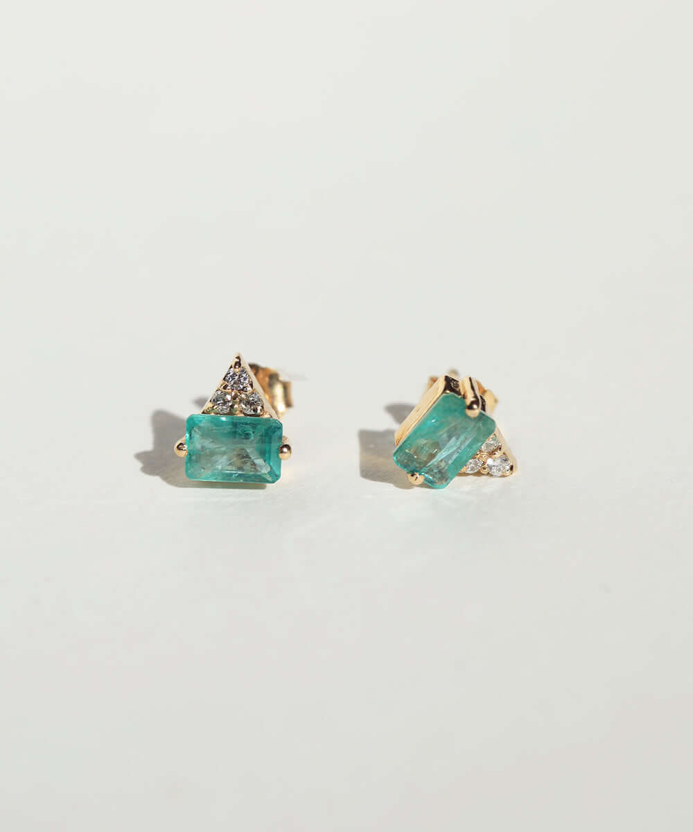 Emerald diamonds stud earrings gold Brooklyn New York 