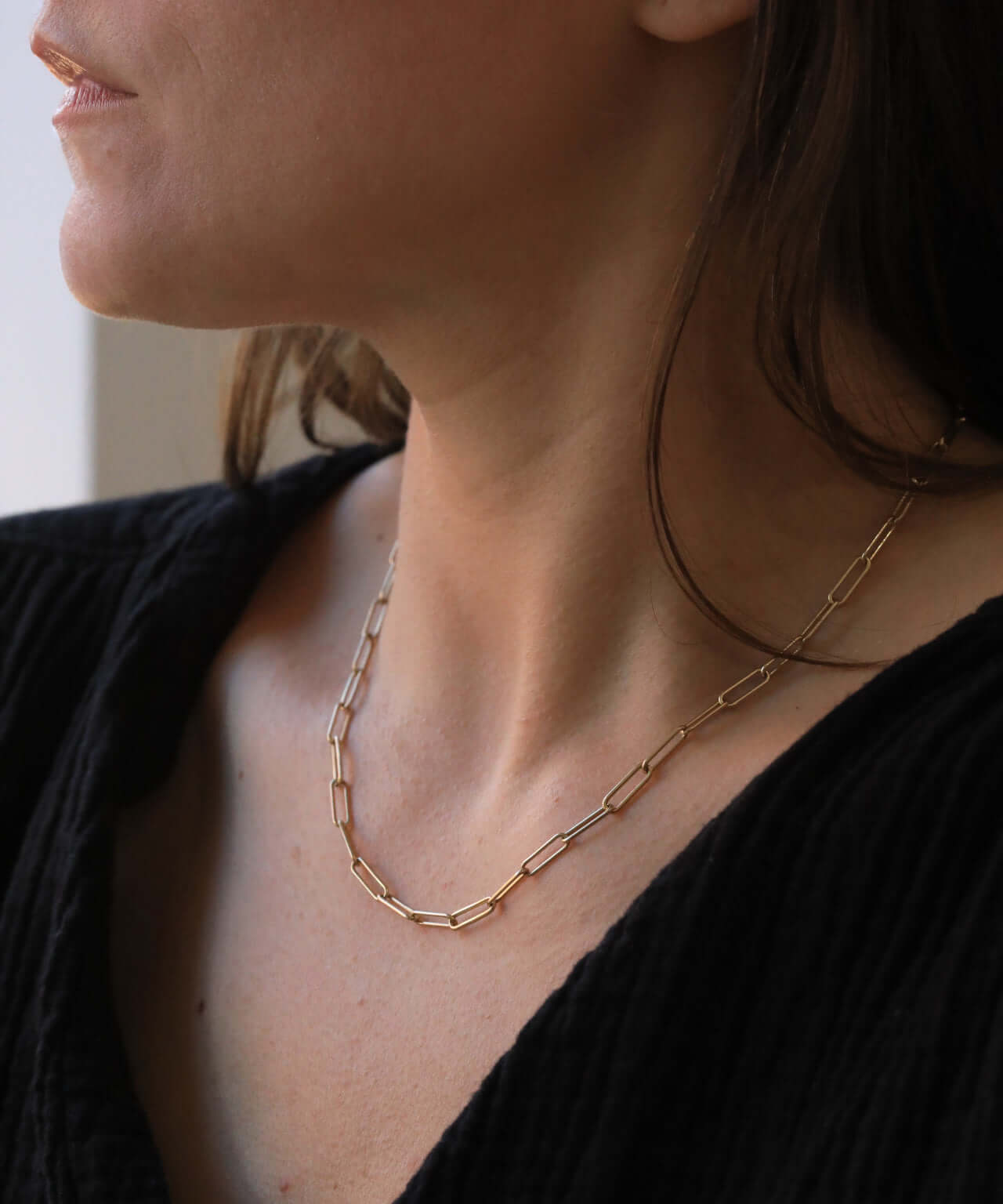 Jessica 14k Gold Paperclip Chain Link Necklace - Macha Studio Jewelry Brooklyn New York  