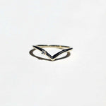 V shaped 14k yellow gold band with tiny white diamond macha studio brooklyn new york