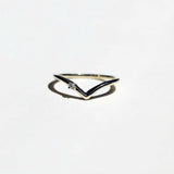 V shaped 14k yellow gold band with tiny white diamond macha studio brooklyn new york