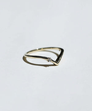 V shaped 14k yellow gold band with tiny white diamond macha studio brooklyn new york