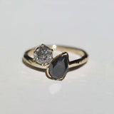 unique salt and pepper diamond engagement ring in 14k gold handcrafted macha studio brooklyn new york