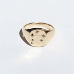 Libra black diamond constellation signet ring 14k yellow gold handcrafted macha studio brooklyn new york