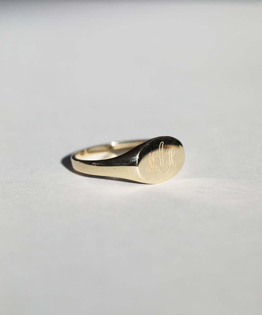 Monogrammed signet ring in 14k yellow gold macha studio brooklyn new york
