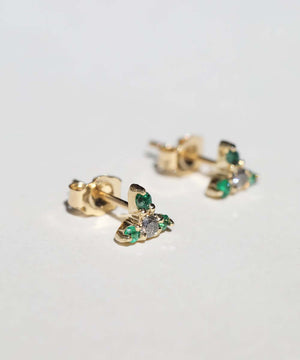 tiny emerald salt and pepper diamond 14k yellow gold stud earrings macha studio new york