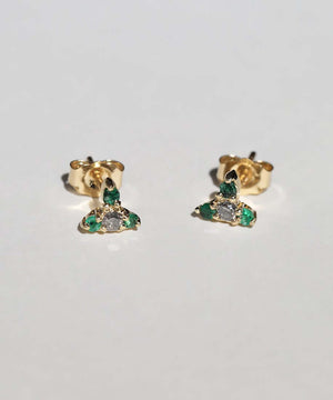 tiny emerald salt and pepper diamond 14k yellow gold stud earrings macha studio new york